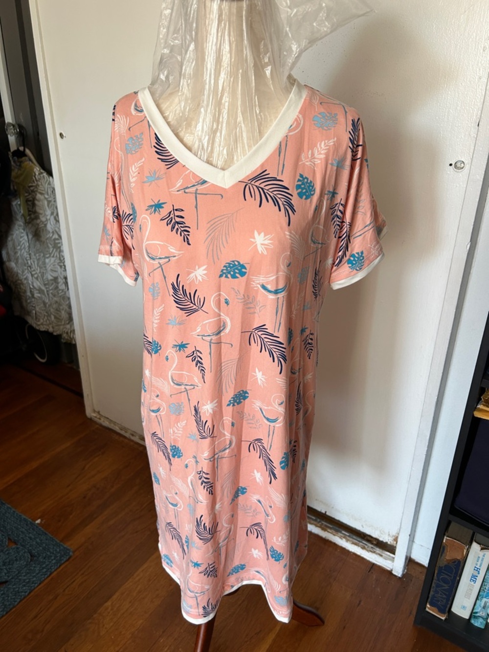 Moon niteFloral Print Sleep Shirt - Peach and Blue size small oversized